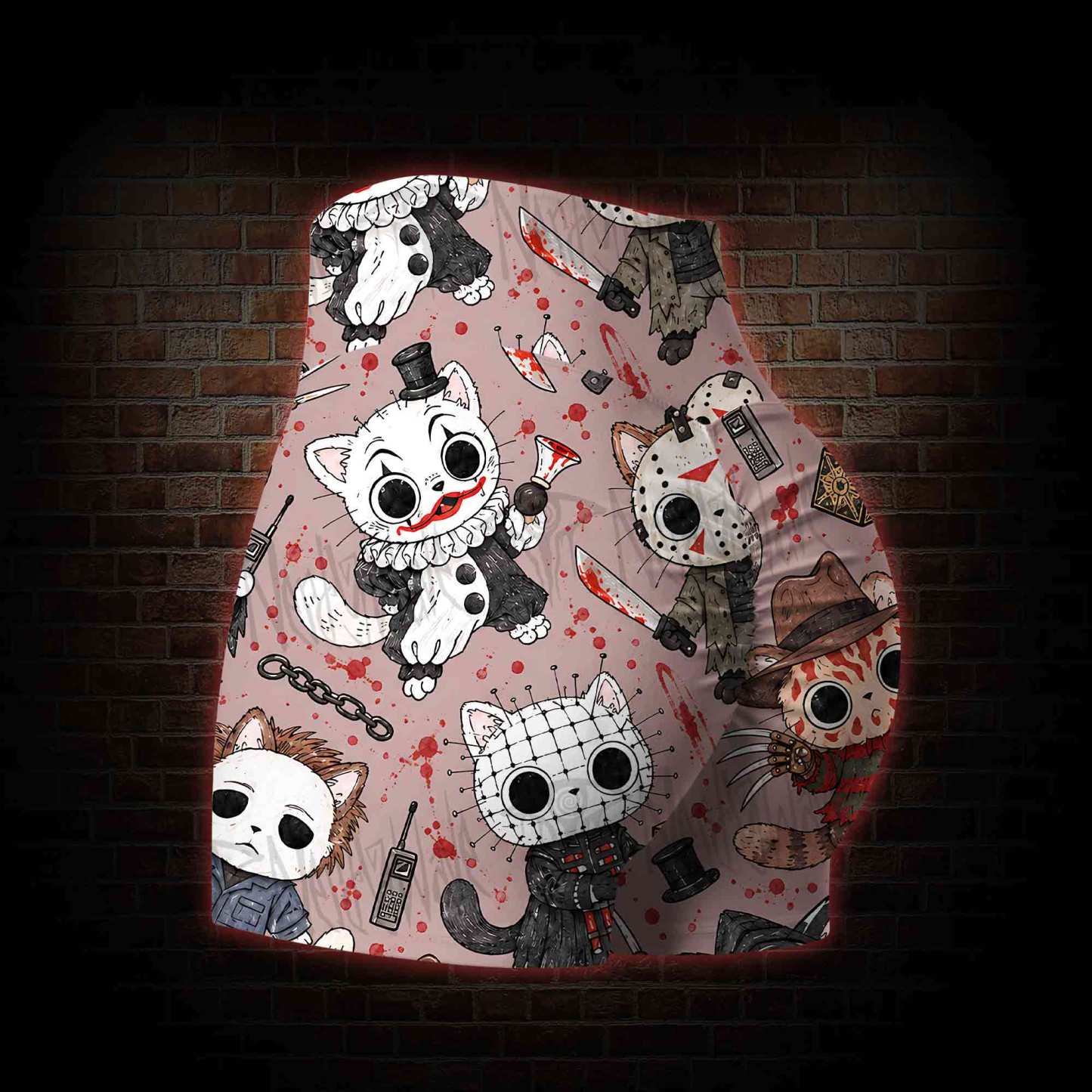 Cute Horror Slasher Cats Yoga Shorts