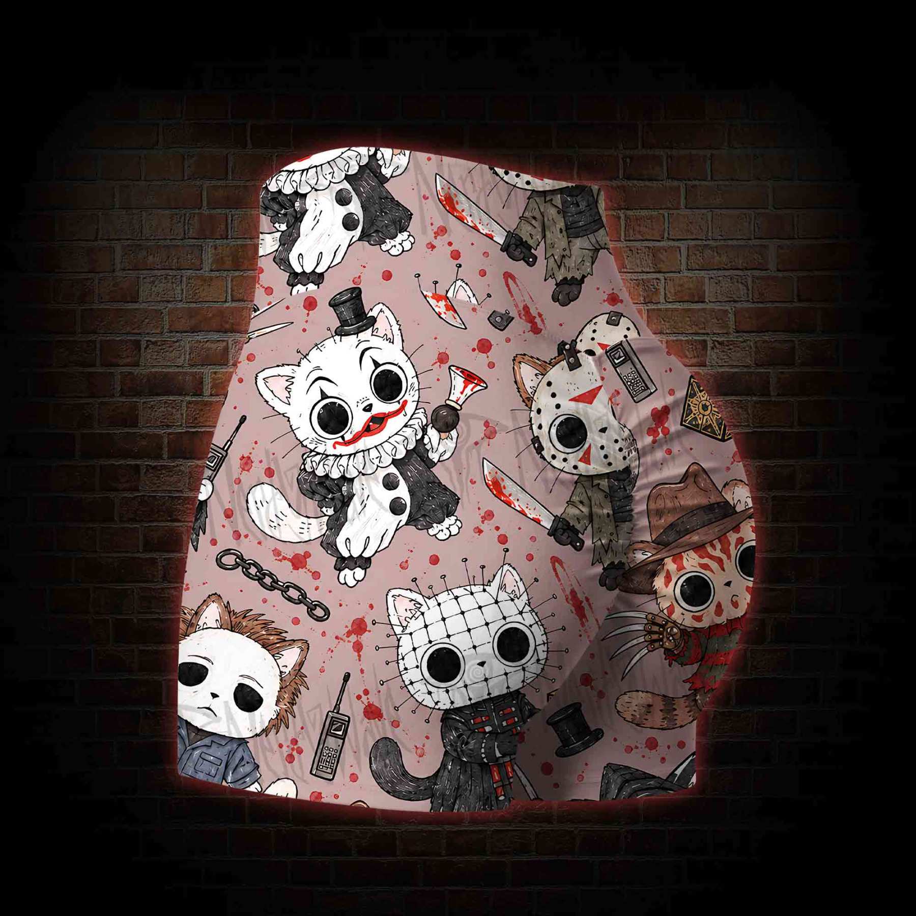 Cute Horror Slasher Cats Yoga Shorts