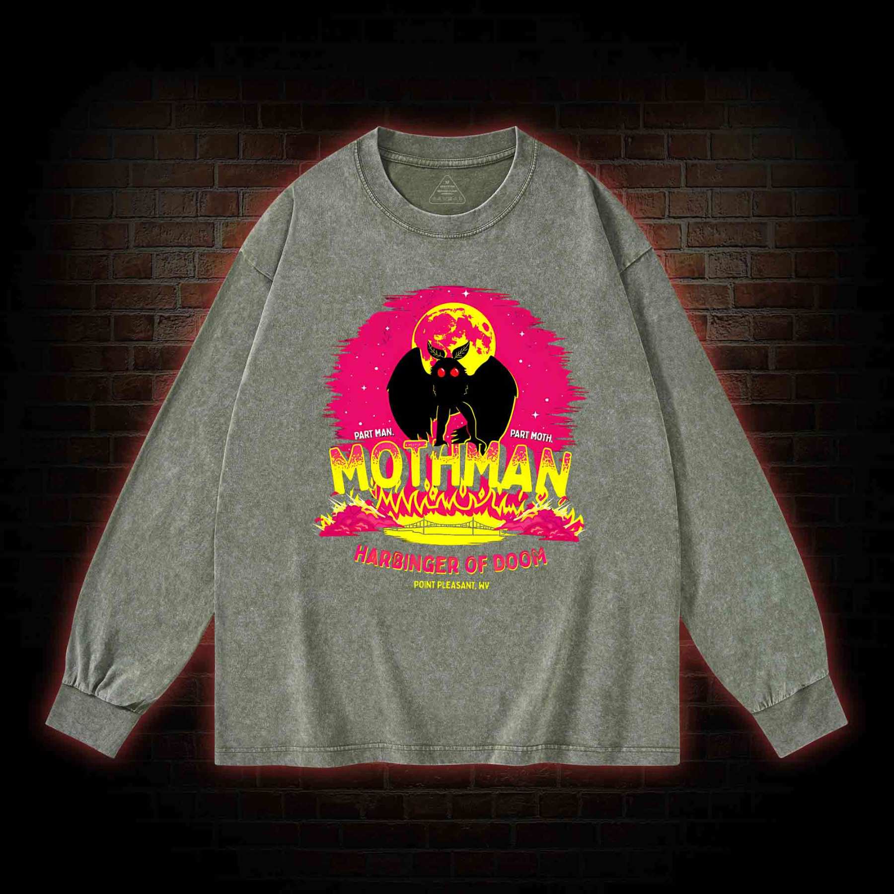 Mothman Harbinger of Doom Washed Long-Sleeve T-shirt