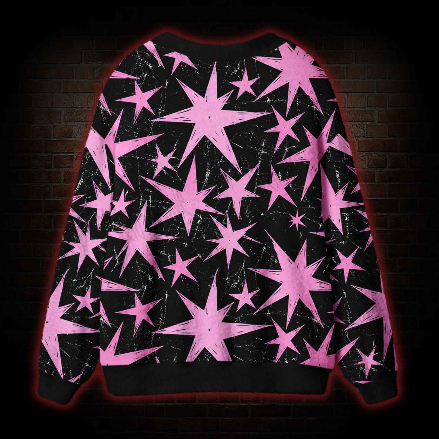Grunge Pink Star Cardigan Sweater