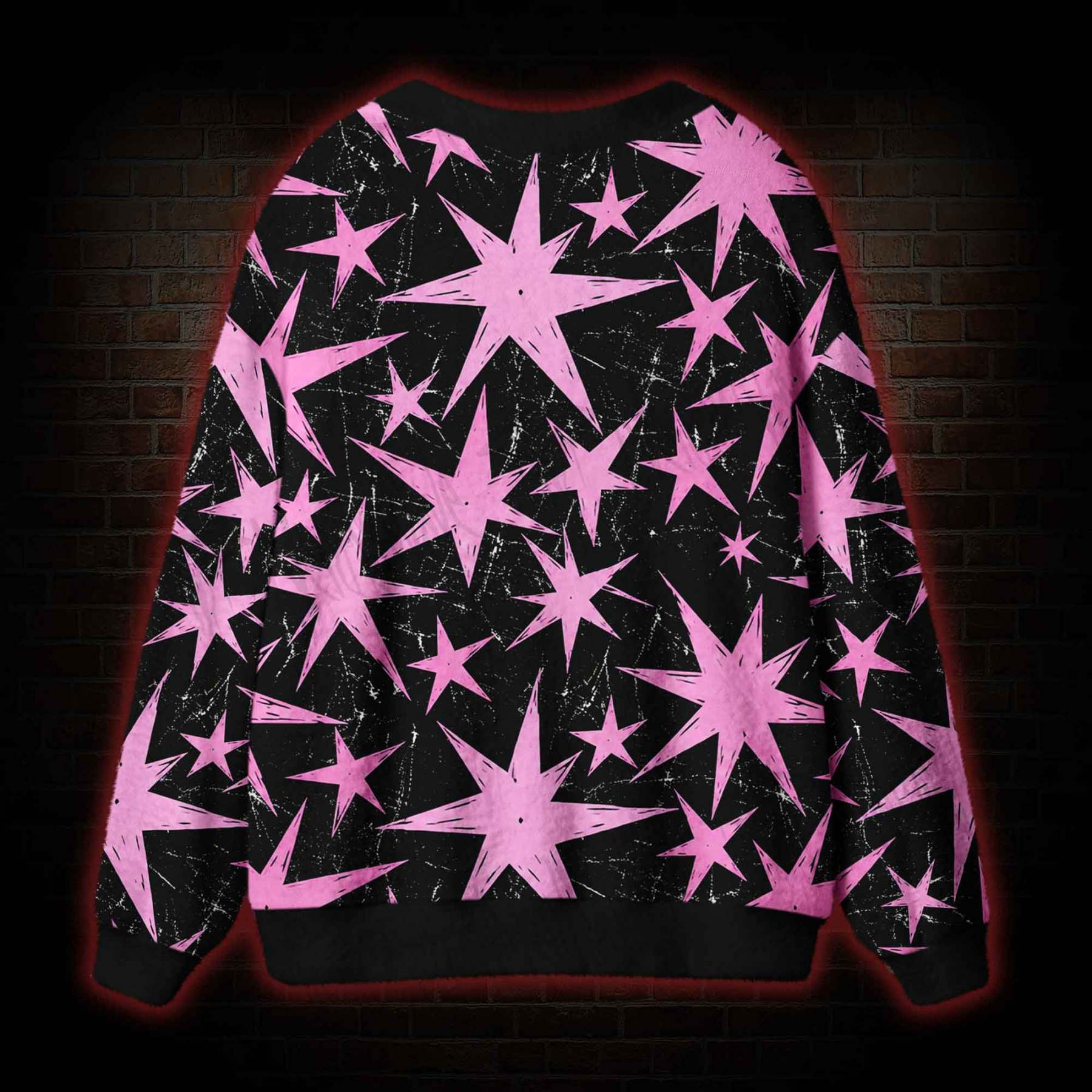 Grunge Pink Star Cardigan Sweater