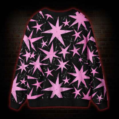 Grunge Pink Star Cardigan Sweater