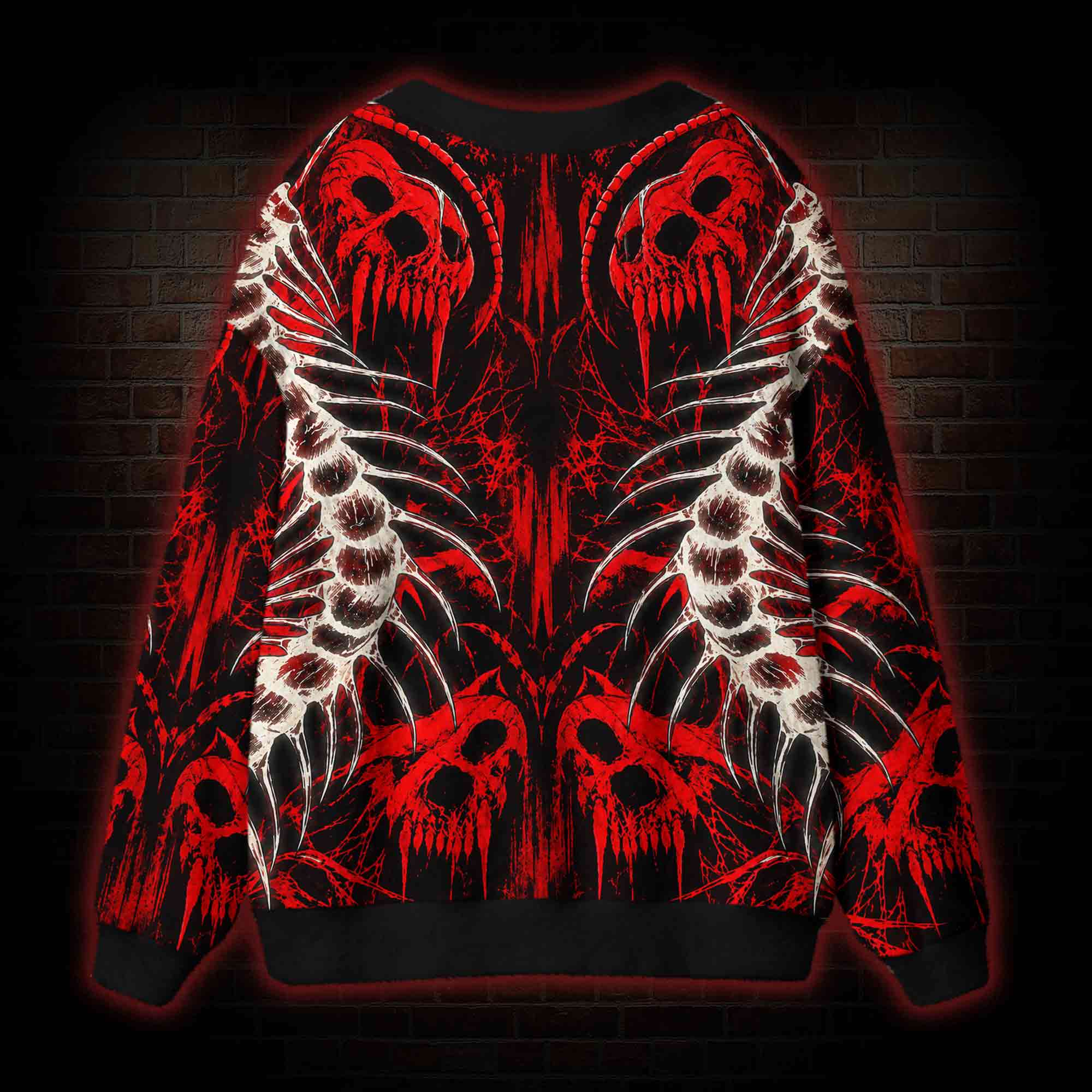 Red Blood Splatter Centipede Skull Cardigan Sweater