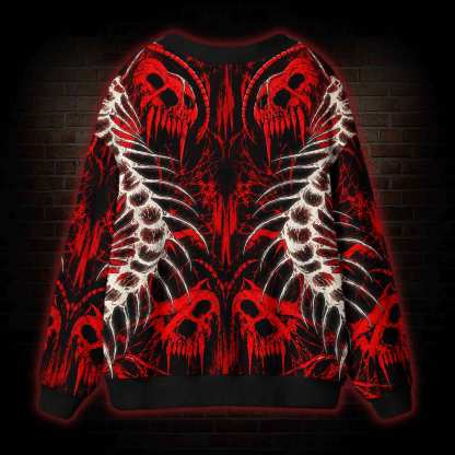 Red Blood Splatter Centipede Skull Cardigan Sweater