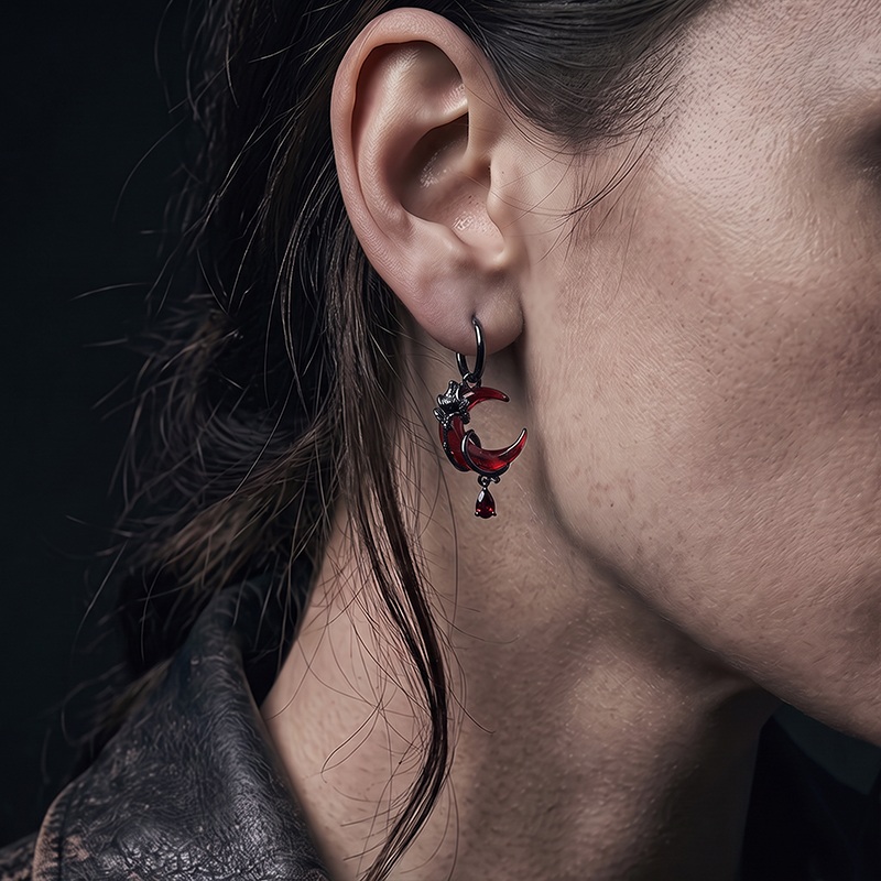 Crimson Crescent Earrings