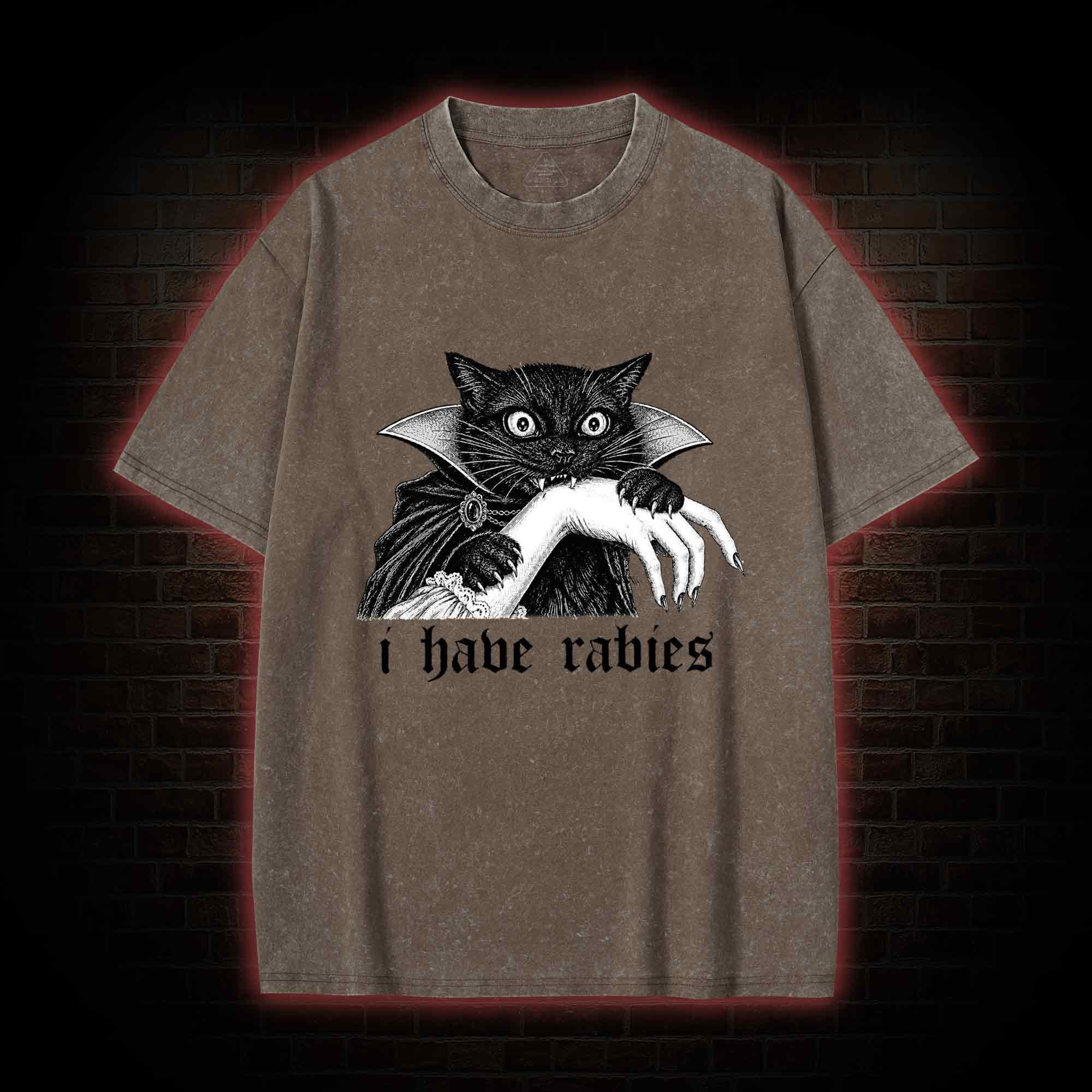 I Have Rabies Vampire Cat Washed T-shirt