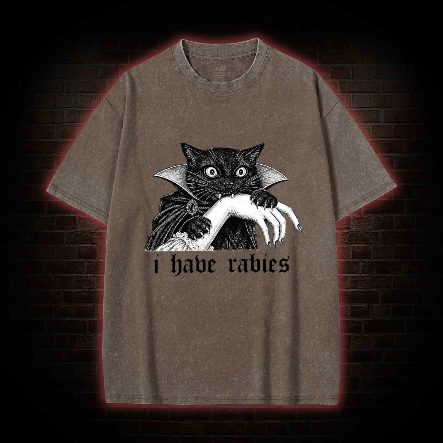 I Have Rabies Vampire Cat Washed T-shirt