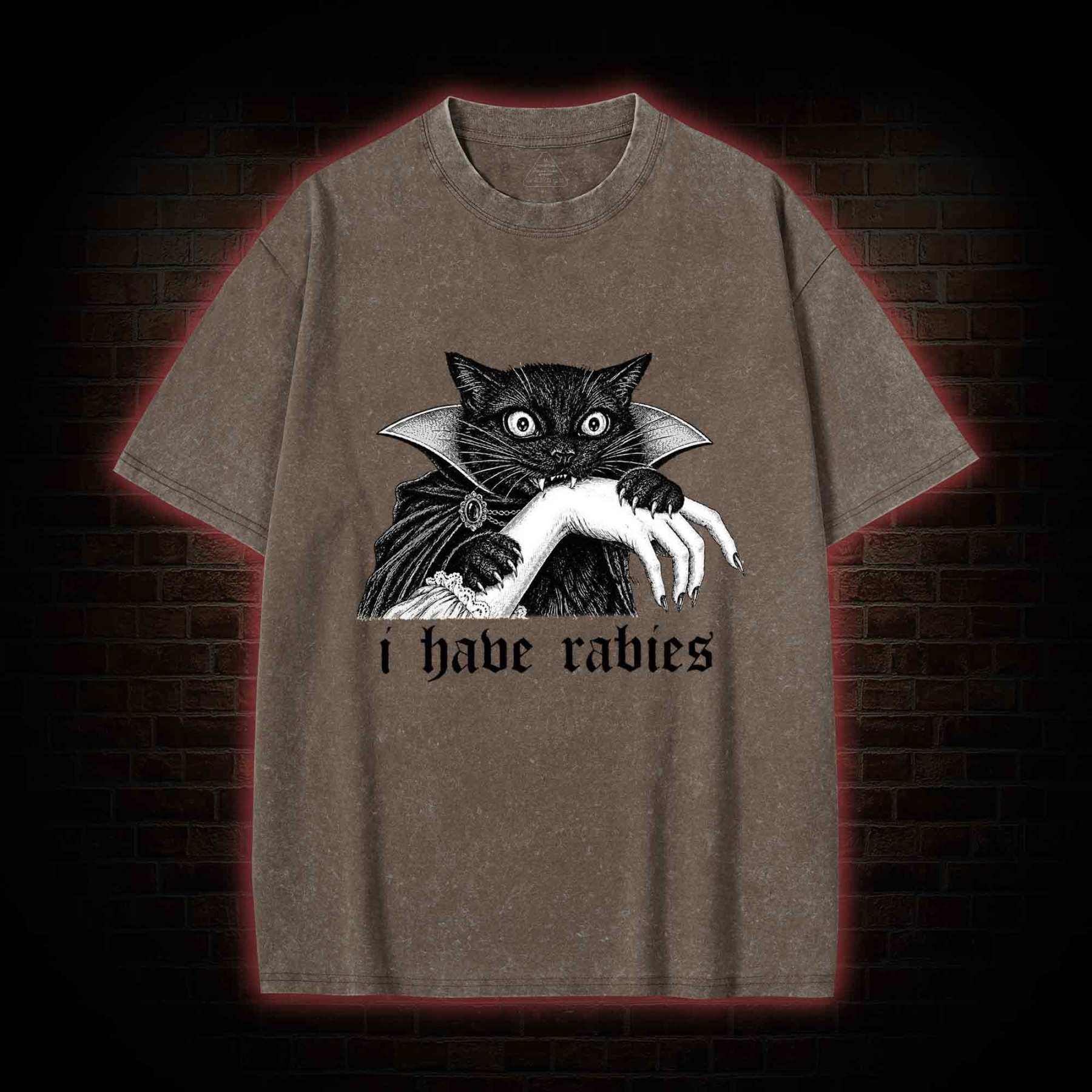 I Have Rabies Vampire Cat Washed T-shirt