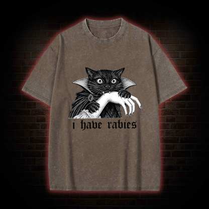 I Have Rabies Vampire Cat Washed T-shirt
