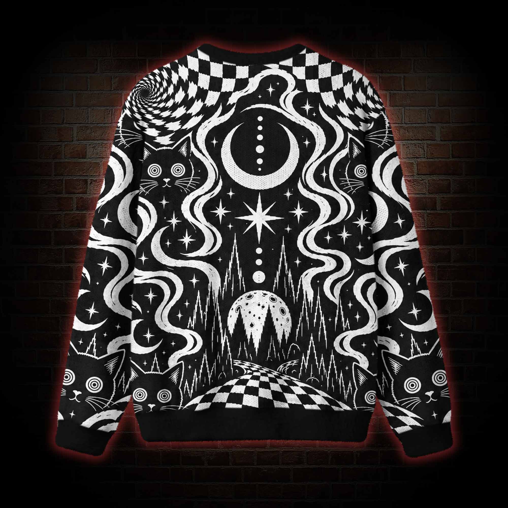 Hypnotic Eyes Psychedelic Black Cat Ugly Sweatshirts