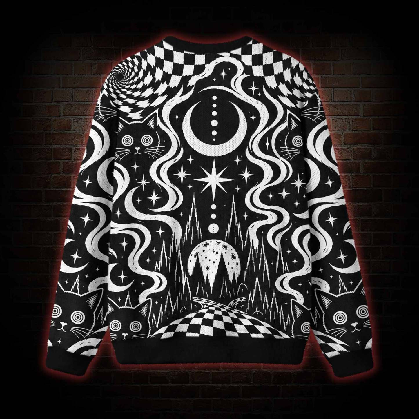 Hypnotic Eyes Psychedelic Black Cat Ugly Sweatshirts