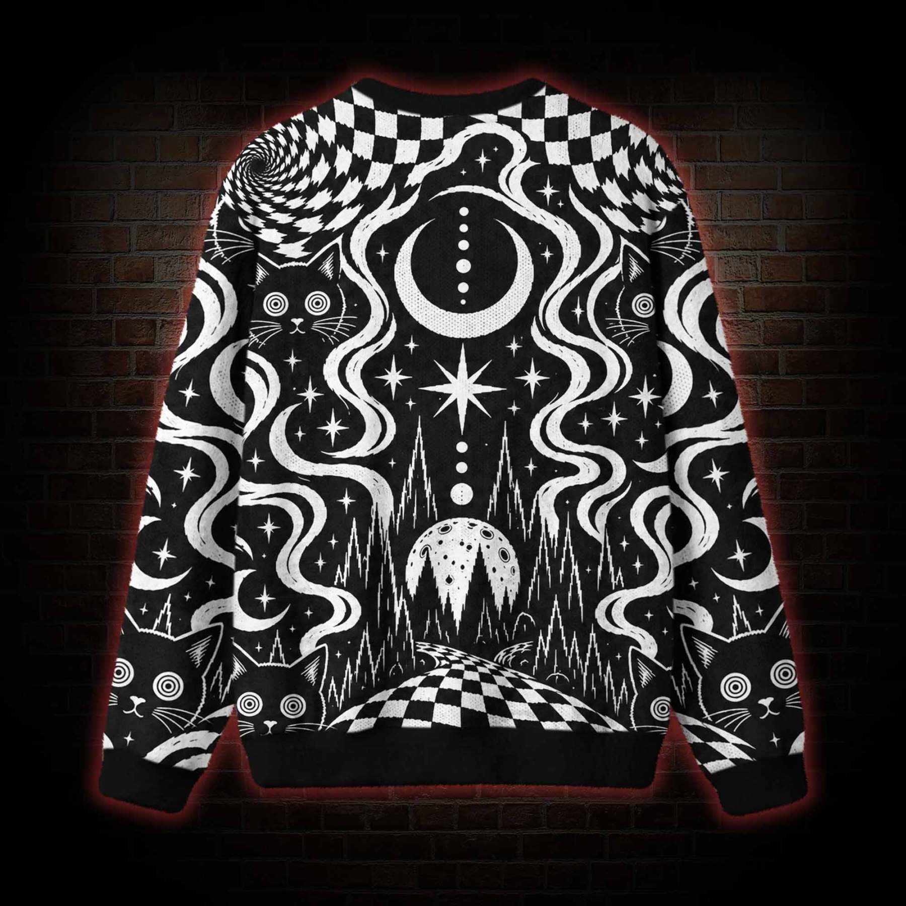 Hypnotic Eyes Psychedelic Black Cat Ugly Sweatshirts