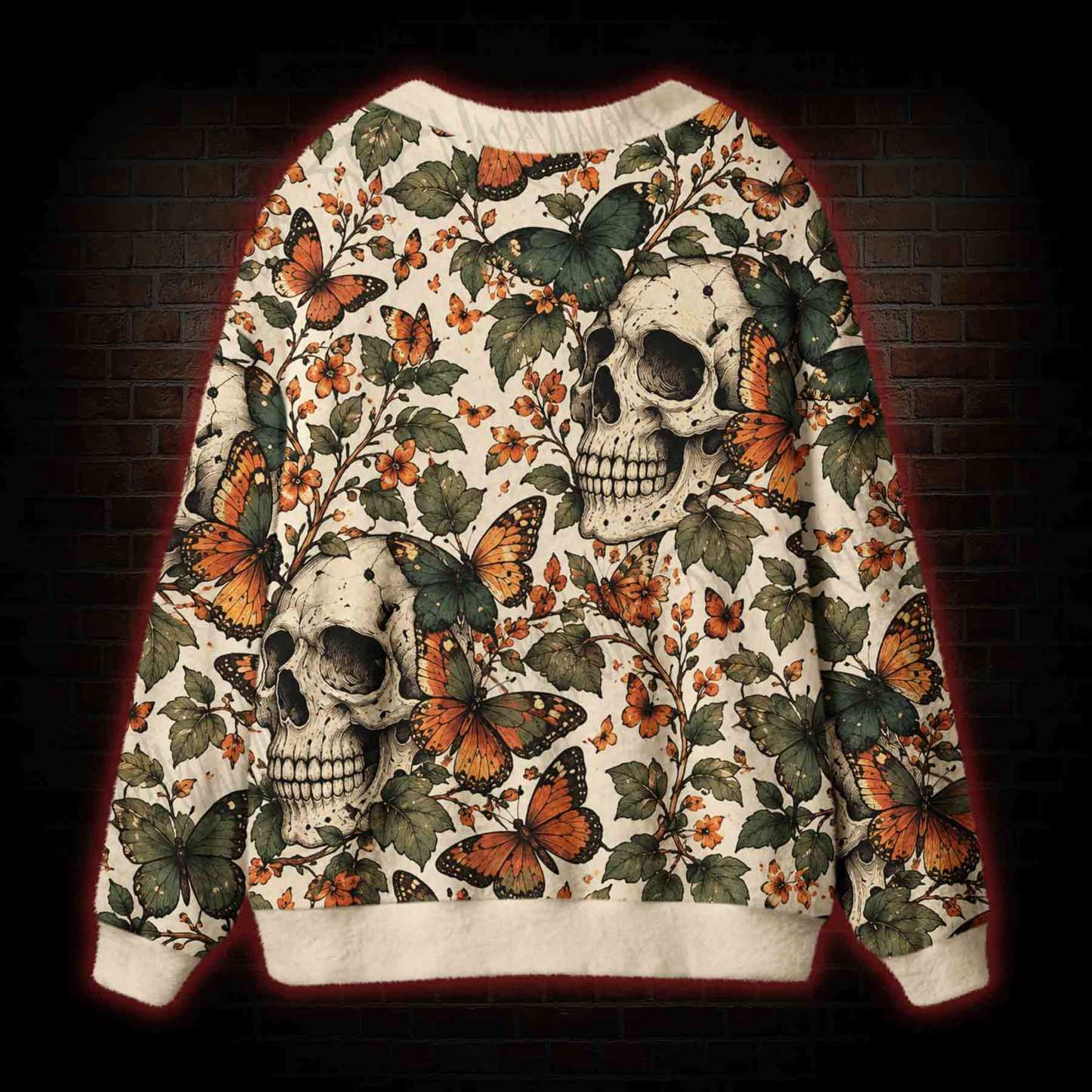 Vintage Gothic Skull and Butterfly Cardigan Sweater