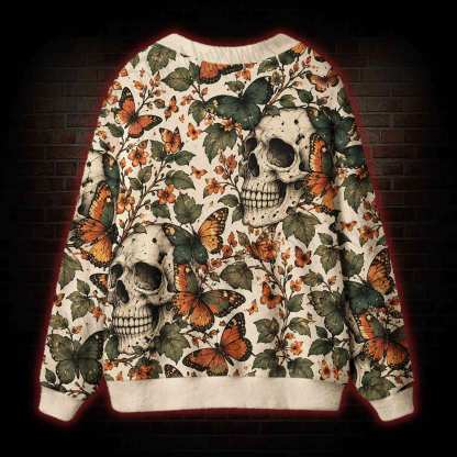 Vintage Gothic Skull and Butterfly Cardigan Sweater