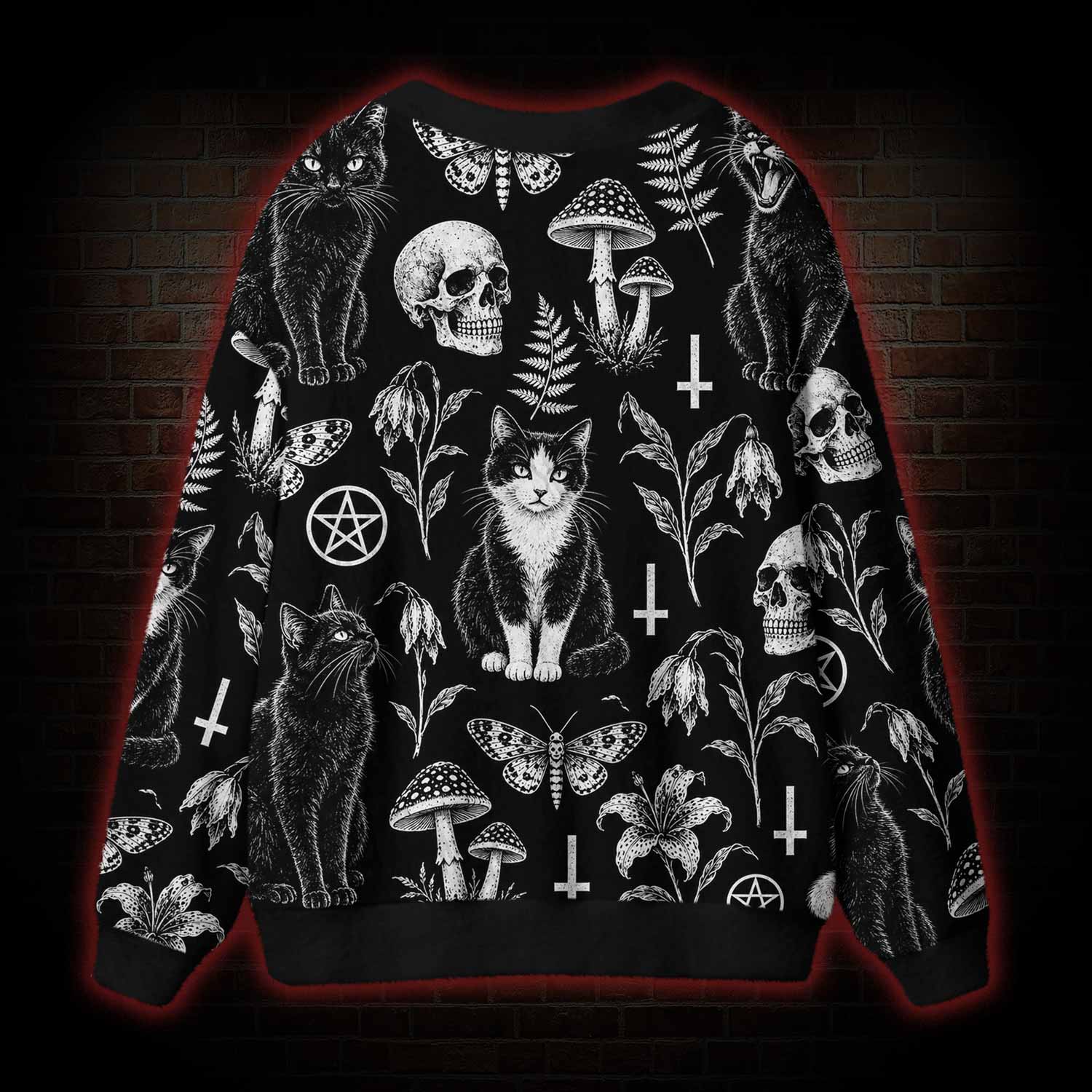 Witchy Black Cat Cardigan Sweater