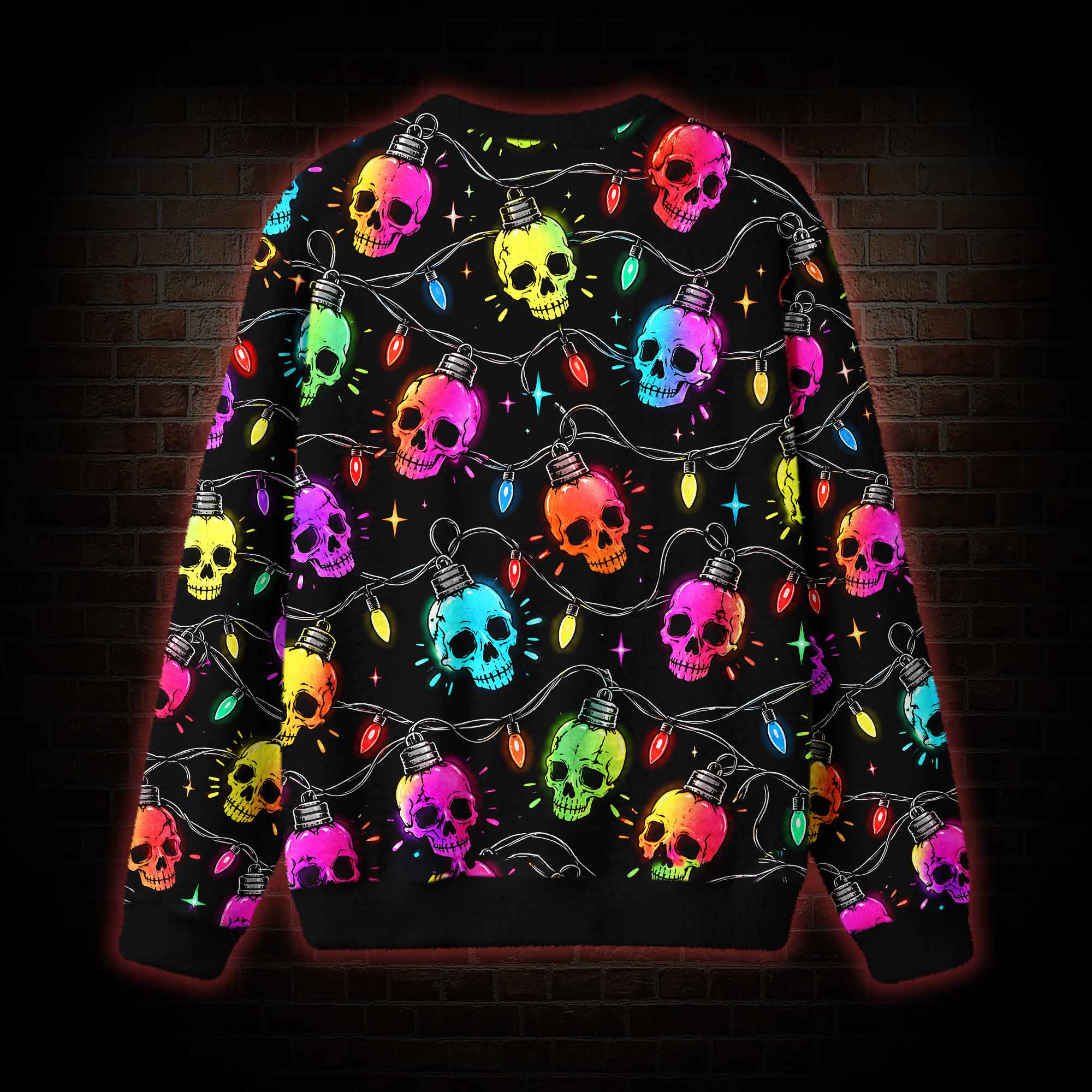 Skull Christmas String Light Ugly Sweatshirts