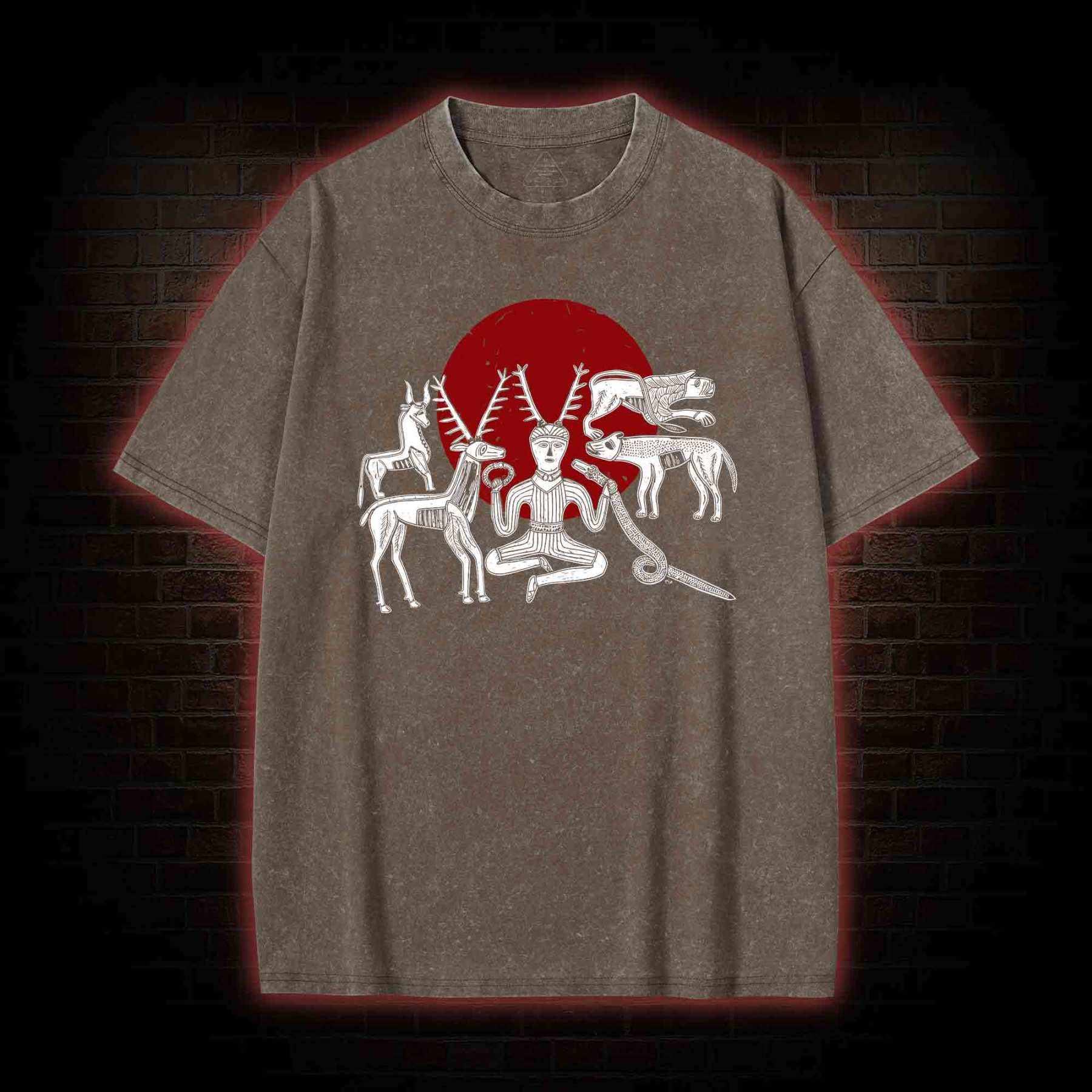 Cernunnos Horned God Halo Washed T-shirt