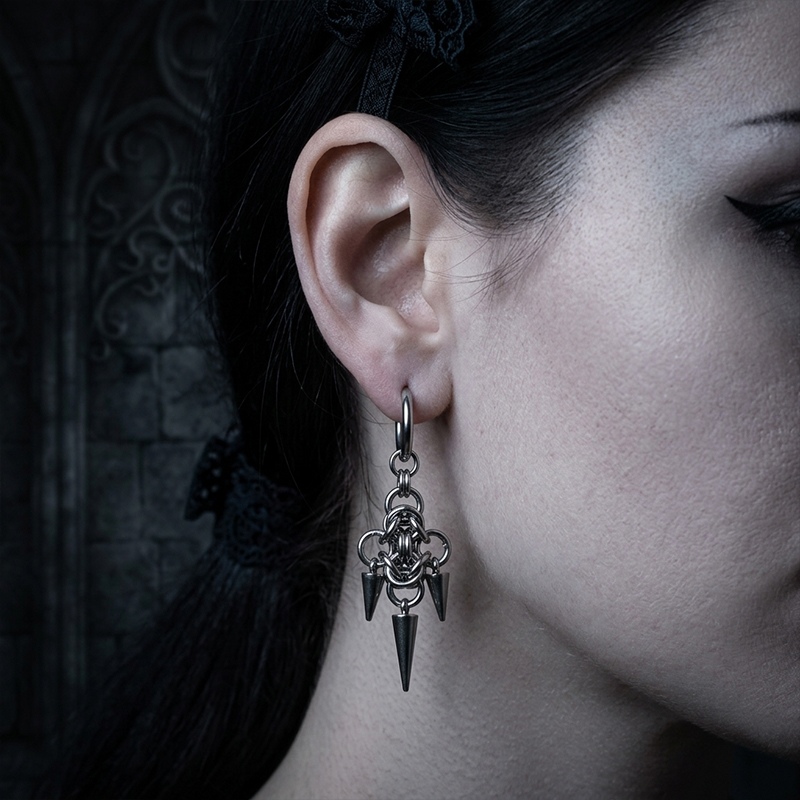 Triple Spike Chains Wings Earrings