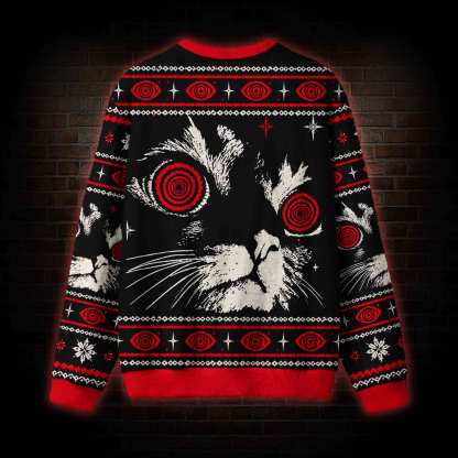 Hypnotic Spiral Eyes Cat Ugly Sweatshirts