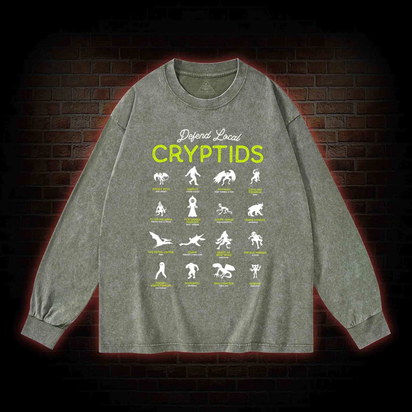 Defend Local Cryptids Creature Collection Washed Long-Sleeve T-shirt