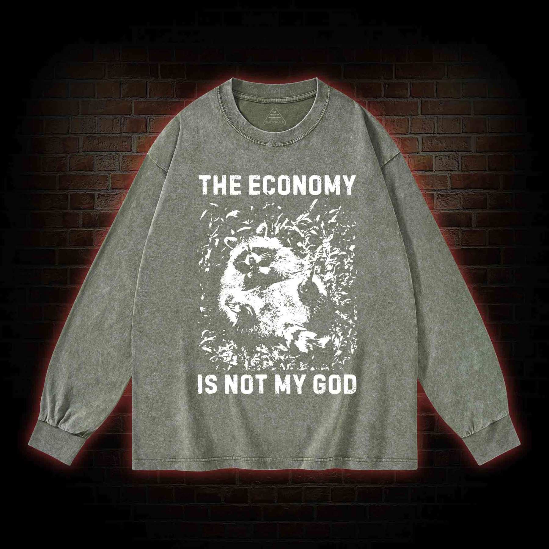 Anarchist Raccoon Economy is Not My God Washed Long-Sleeve T-shirt