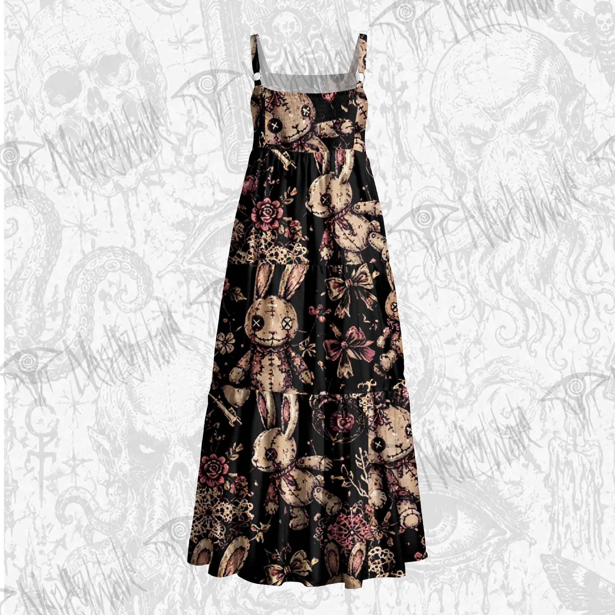 Button Eyes Wide Straps Maxi Dress