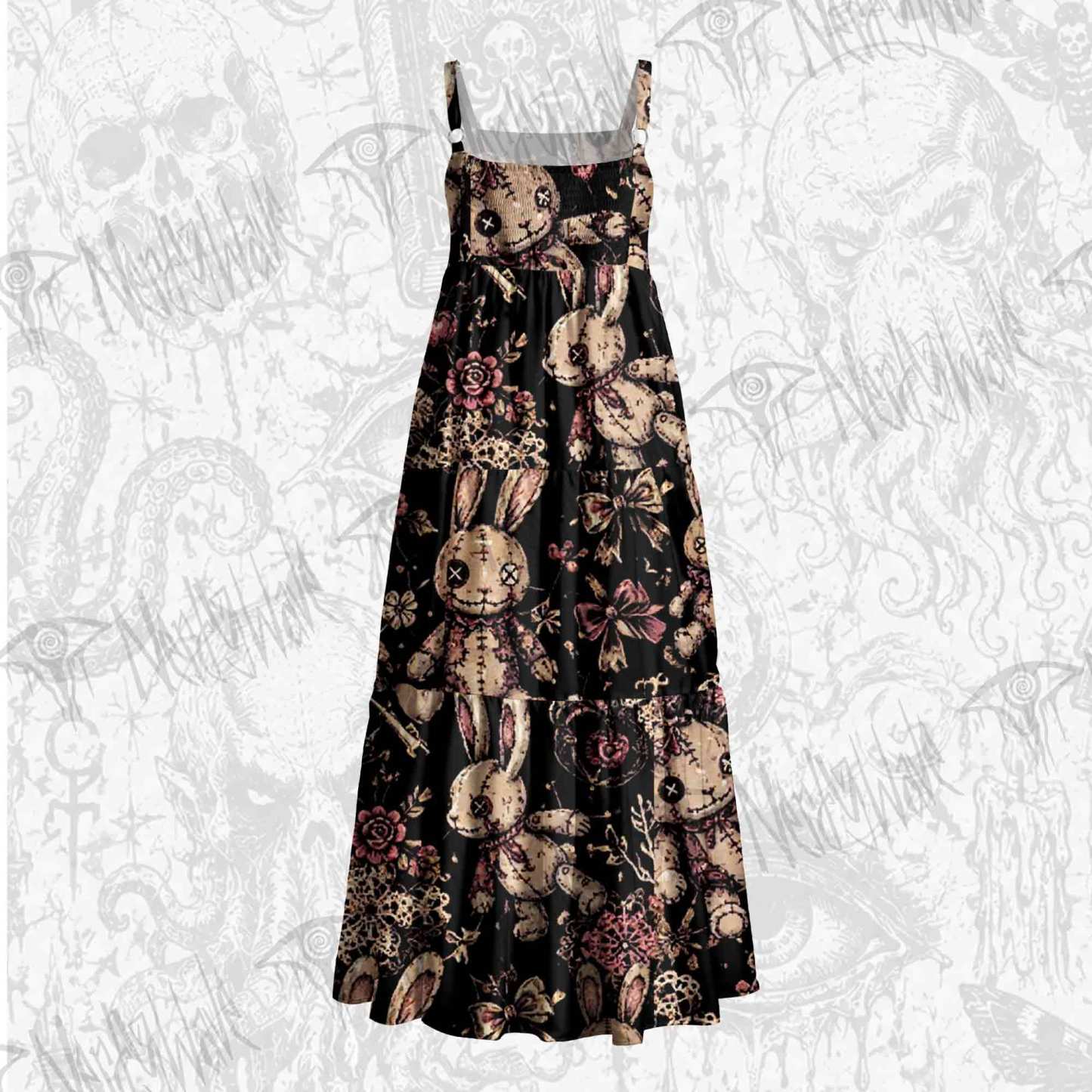 Button Eyes Wide Straps Maxi Dress
