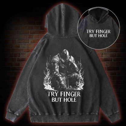 Try Finger but Hole Back Print Washed Hoodie