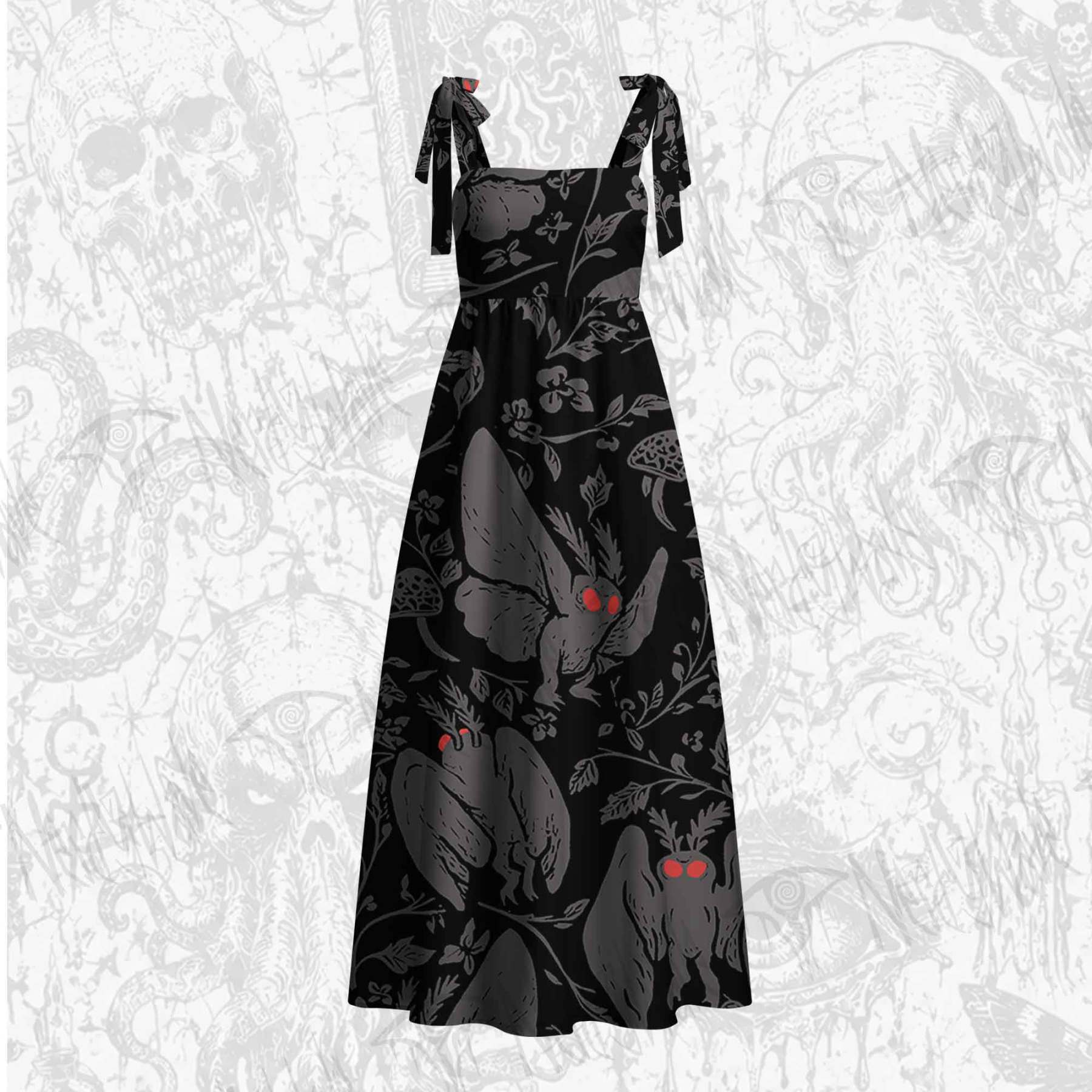 Mothman in the Jungle Tie Shoulder Maxi Dress