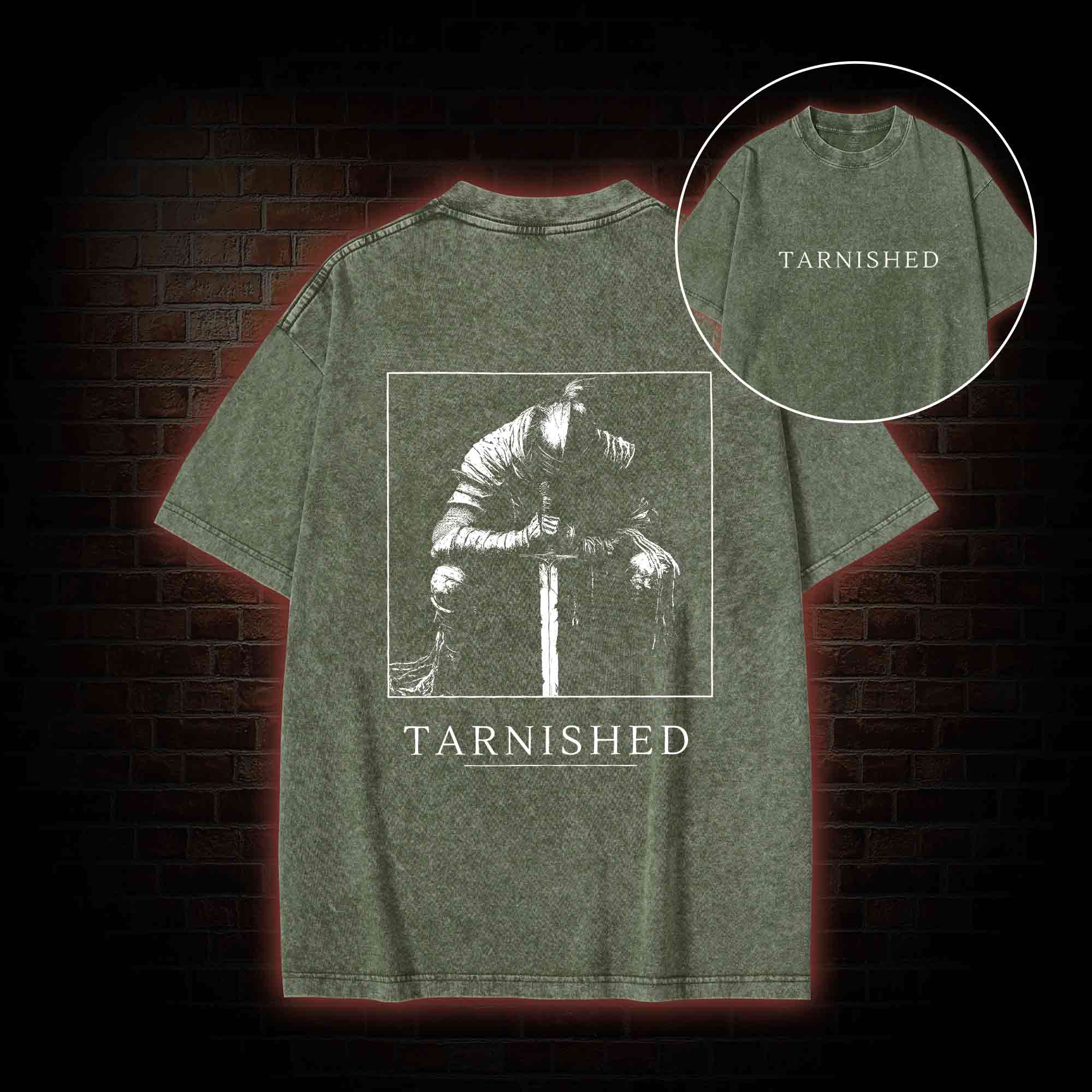 Dark Knight With Sword Back Print Washed T-shirt