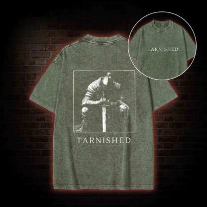 Dark Knight With Sword Back Print Washed T-shirt