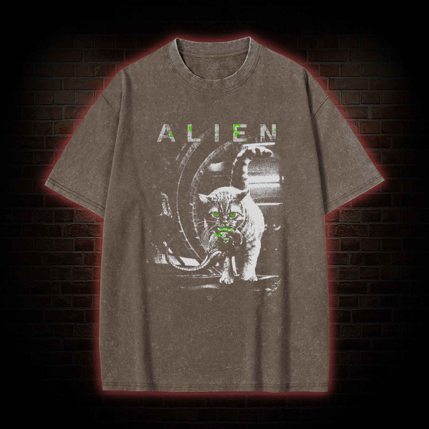 Alien Cat  Washed T-shirt