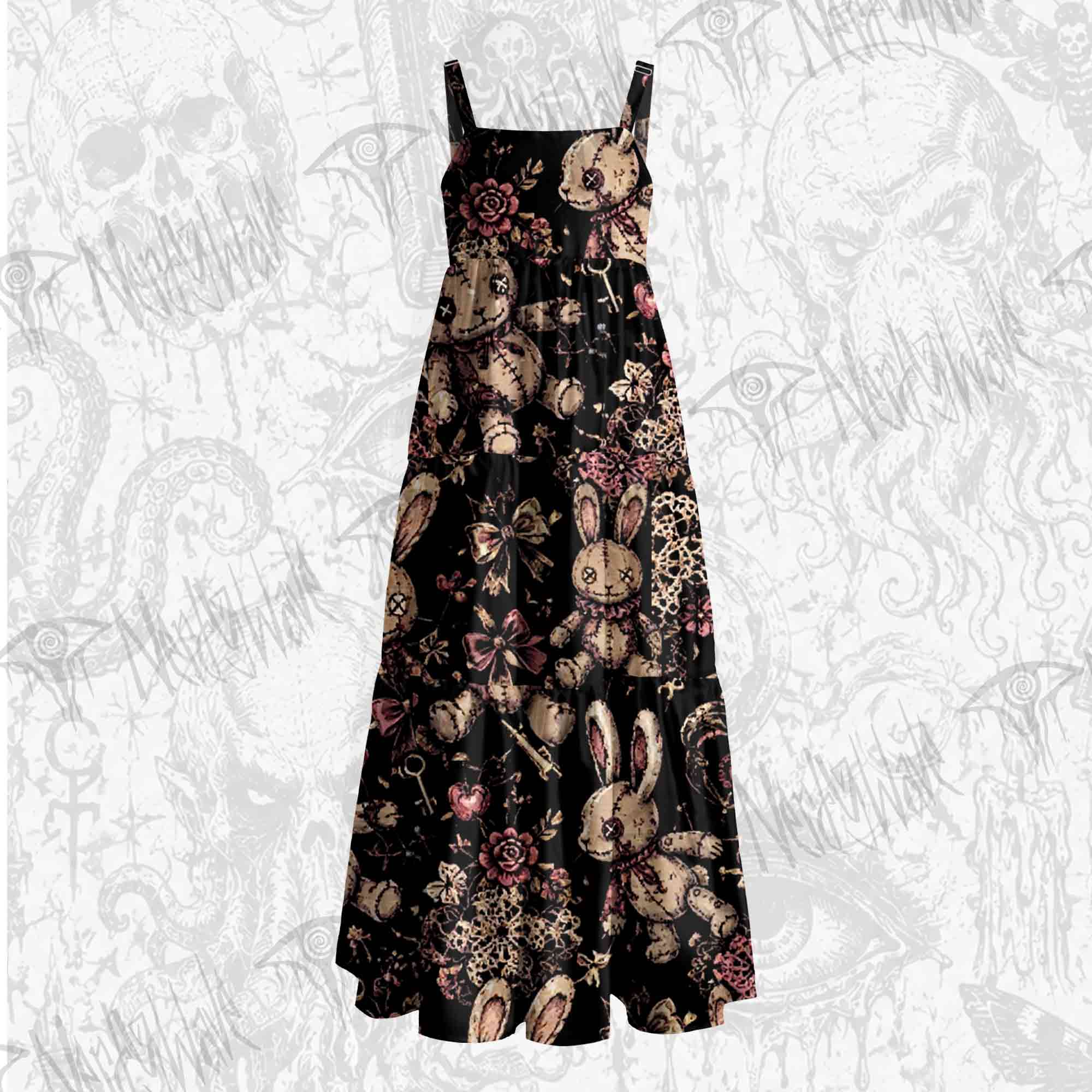 Button Eyes Wide Straps Maxi Dress