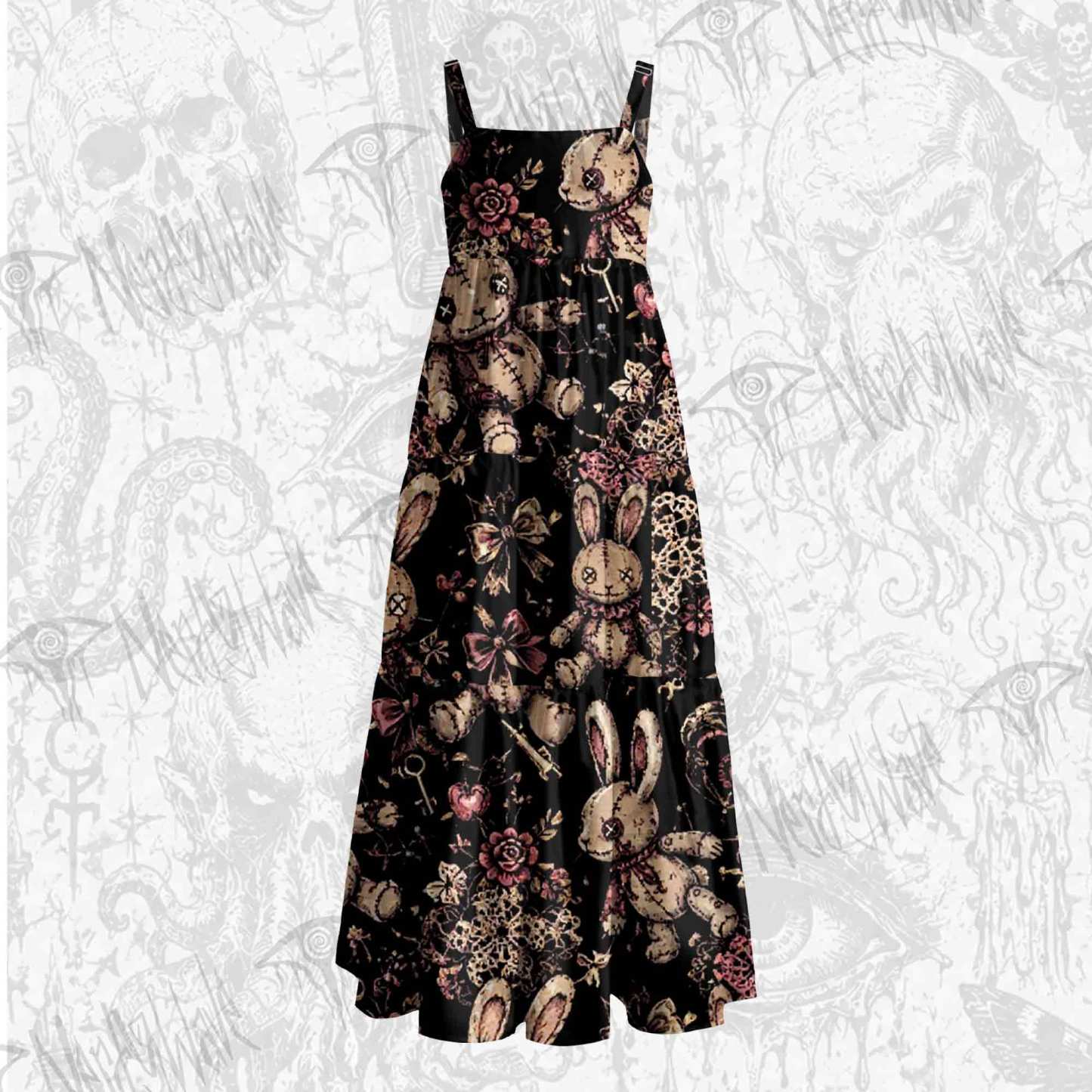 Button Eyes Wide Straps Maxi Dress