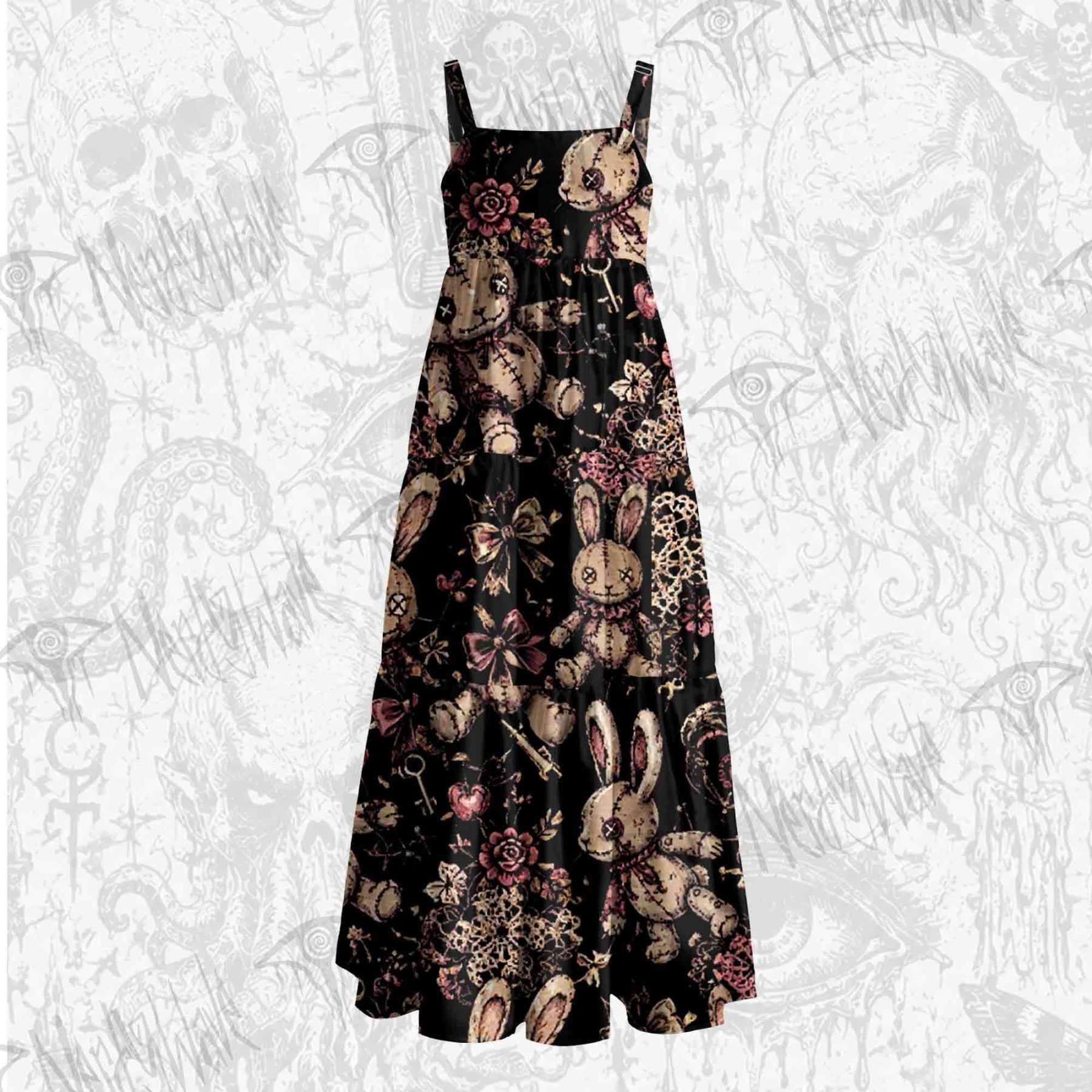 Button Eyes Wide Straps Maxi Dress