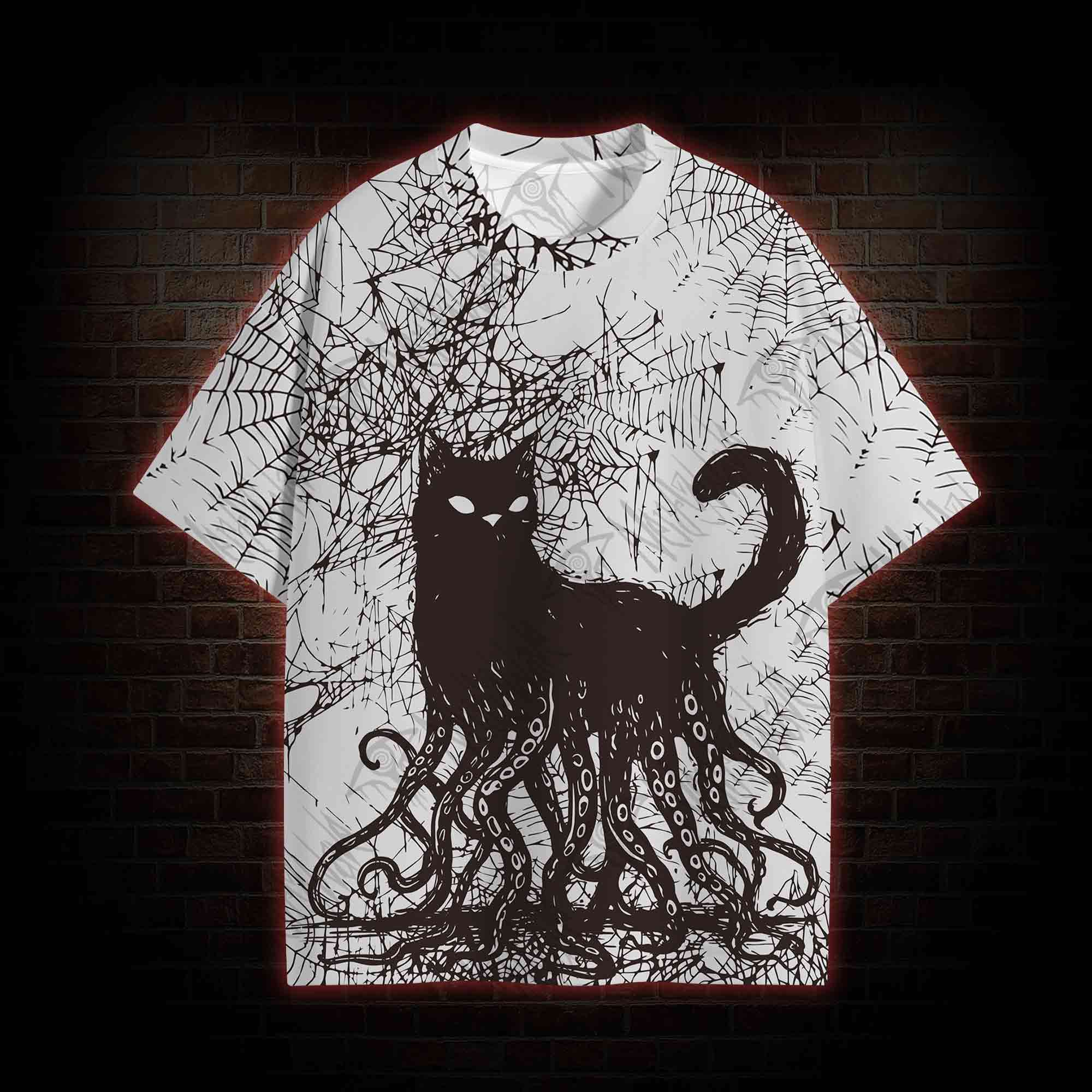 Octopus And Black Cat All Over Print T-shirt