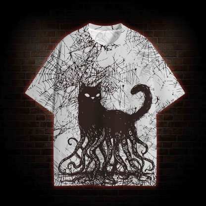 Octopus And Black Cat All Over Print T-shirt