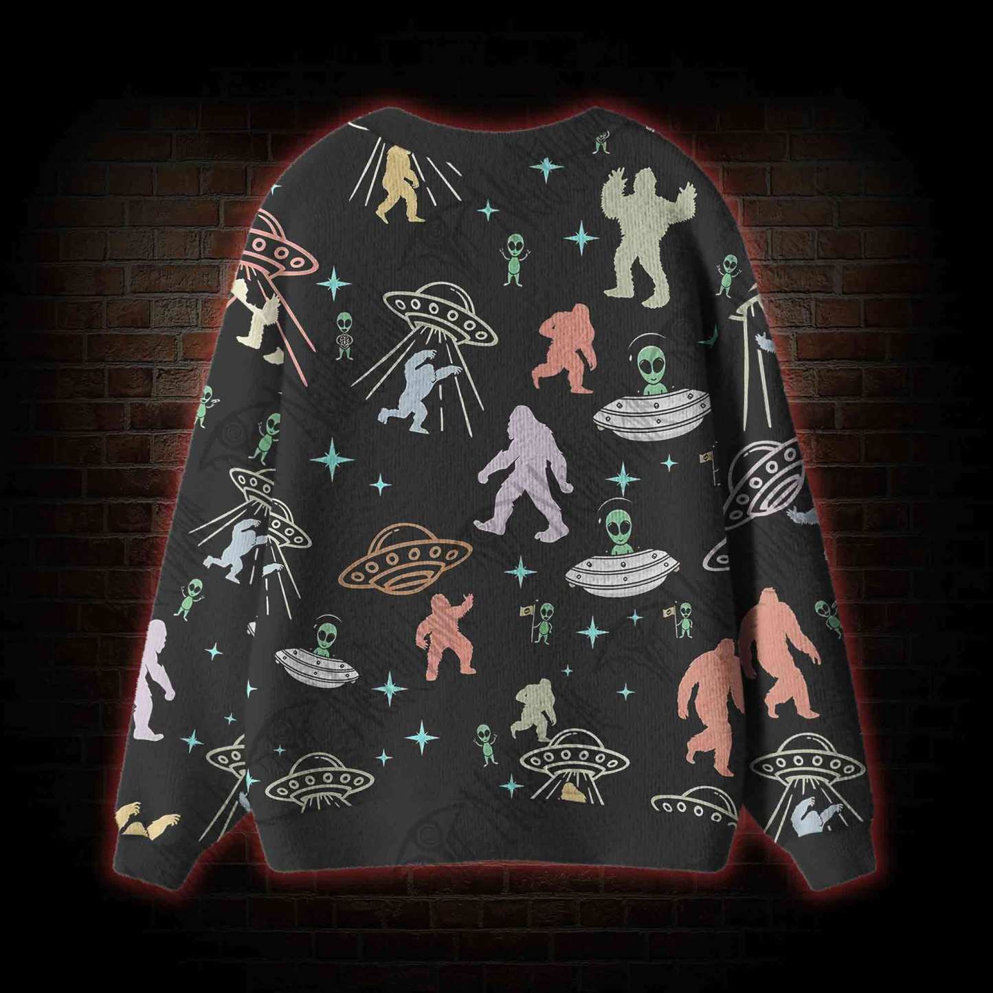 Bigfoot and Alien Party Cardigan Sweater