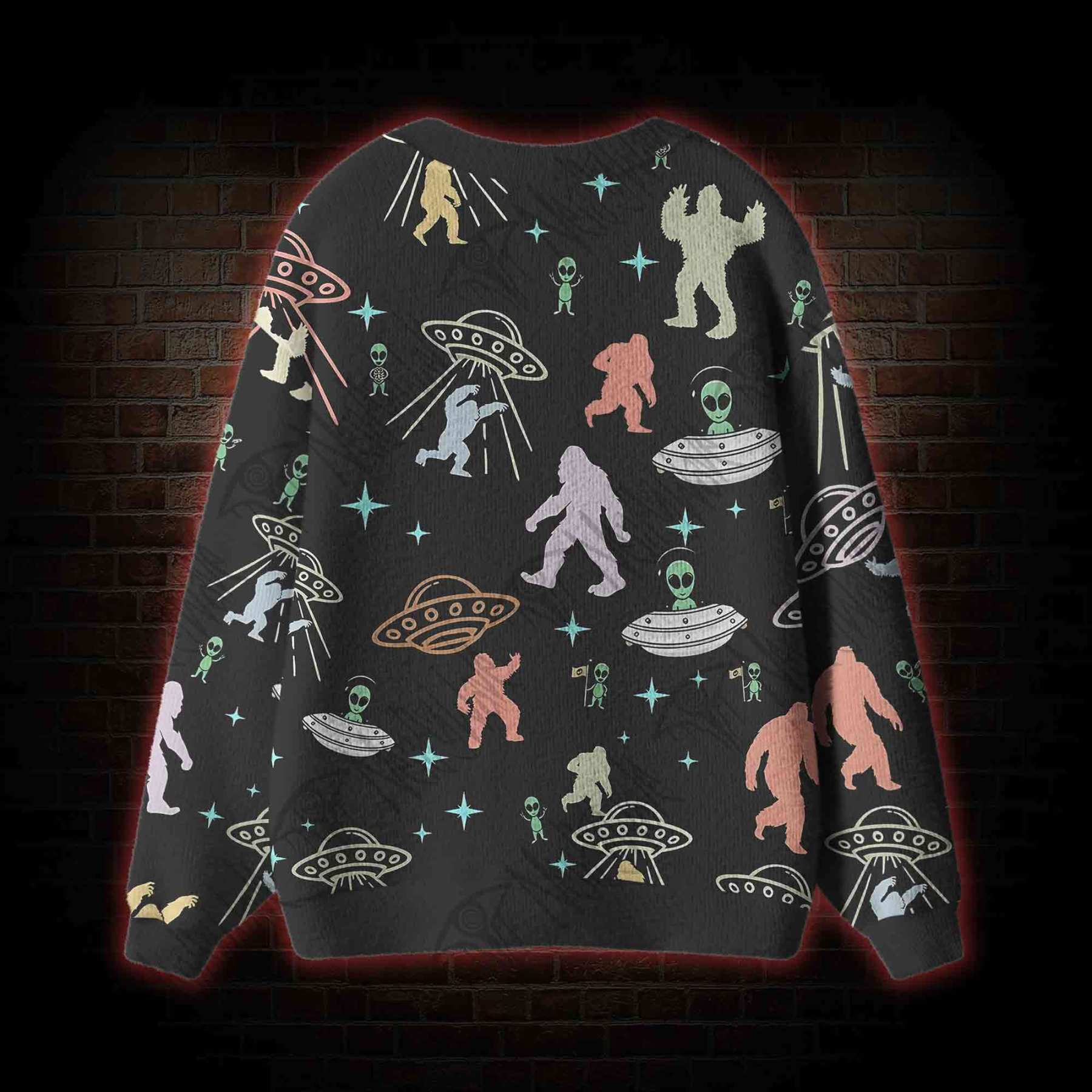 Bigfoot and Alien Party Cardigan Sweater