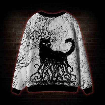 Octopus And Black Cat Cardigan Sweater