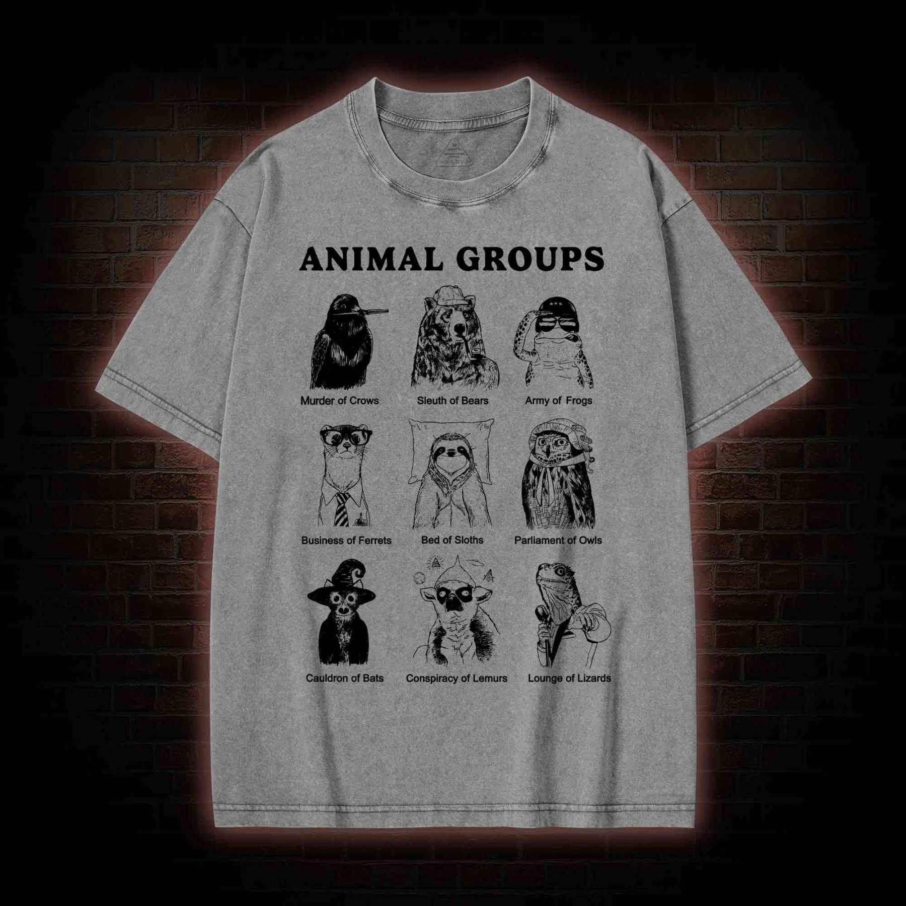 Animal Groups Washed T-shirt