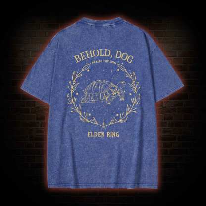 Behold Dog Front Back Washed T-shirt
