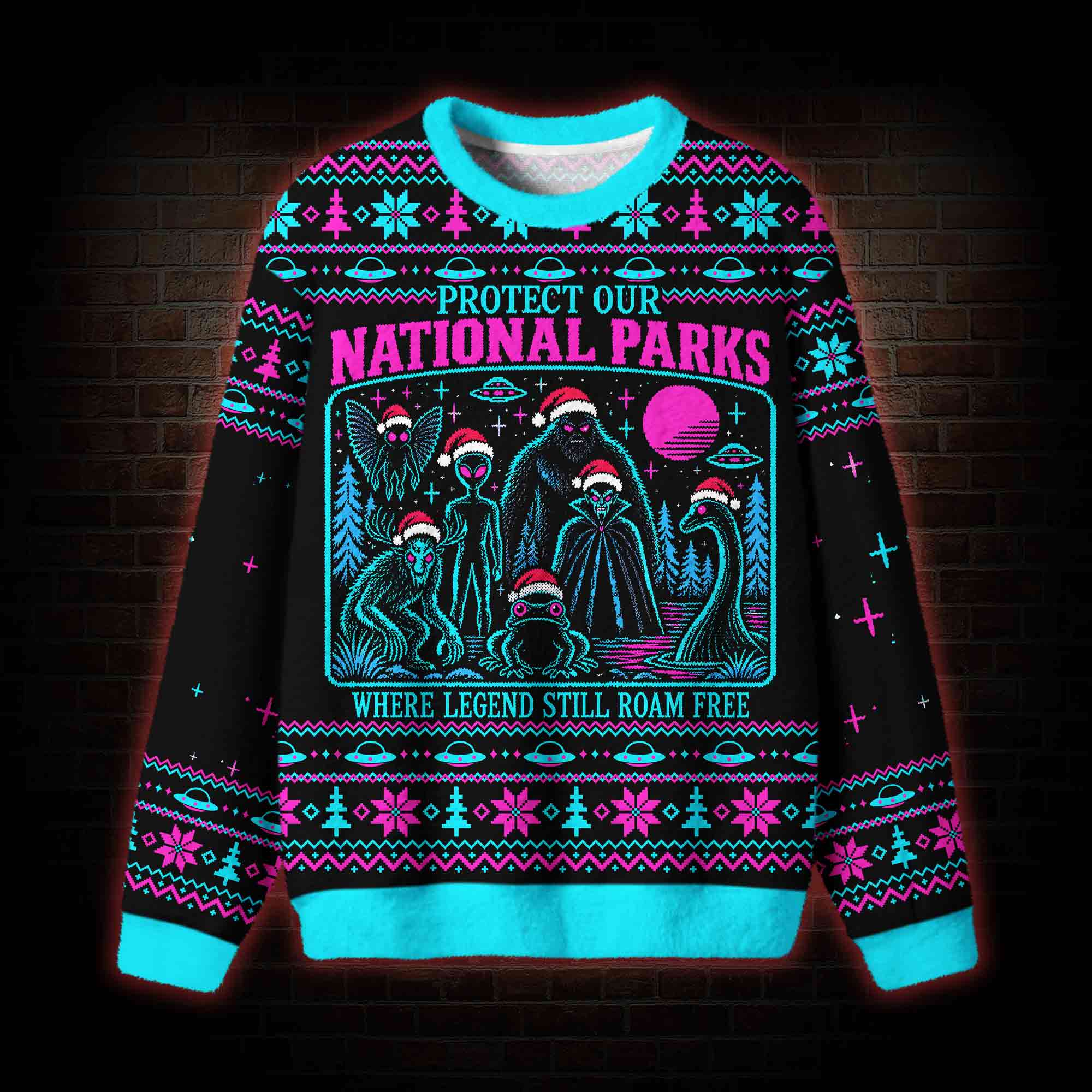 Cryptid National Park Christmas Ugly Sweatshirts