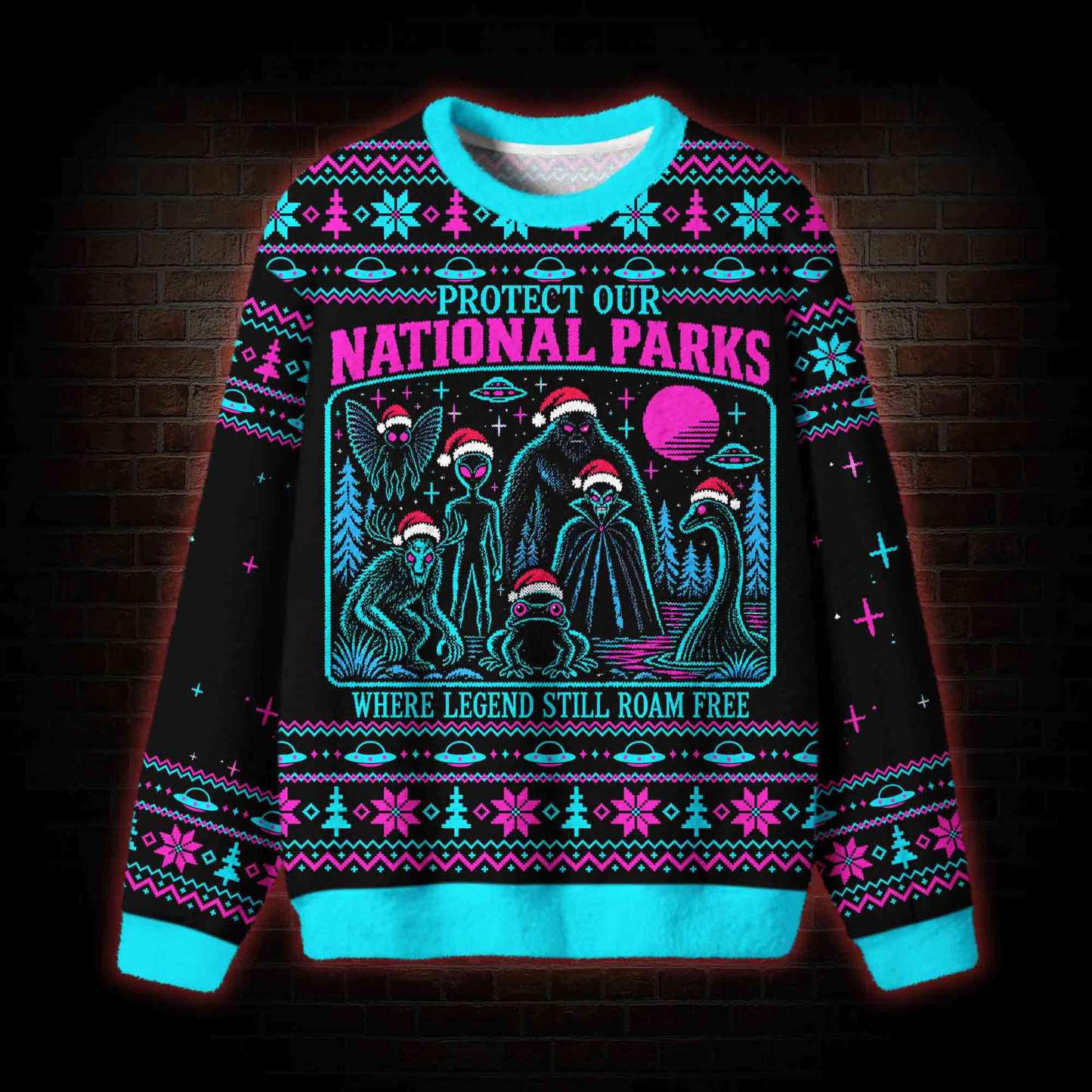 Cryptid National Park Christmas Ugly Sweatshirts