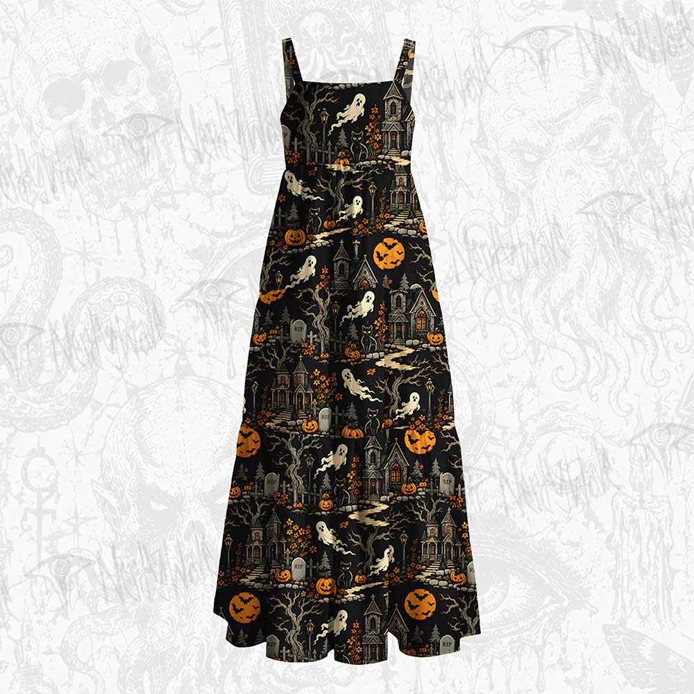 Ghostly Halloween Wide Straps Maxi Dress