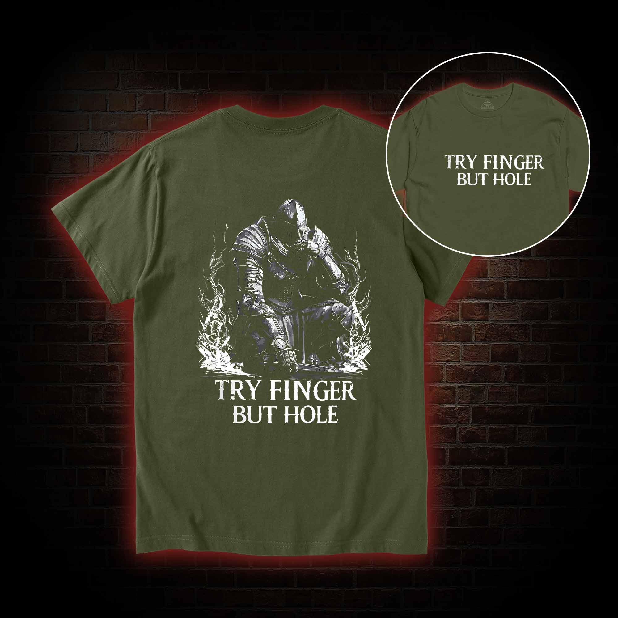 Try Fingers but Hole Back Print T-Shirt