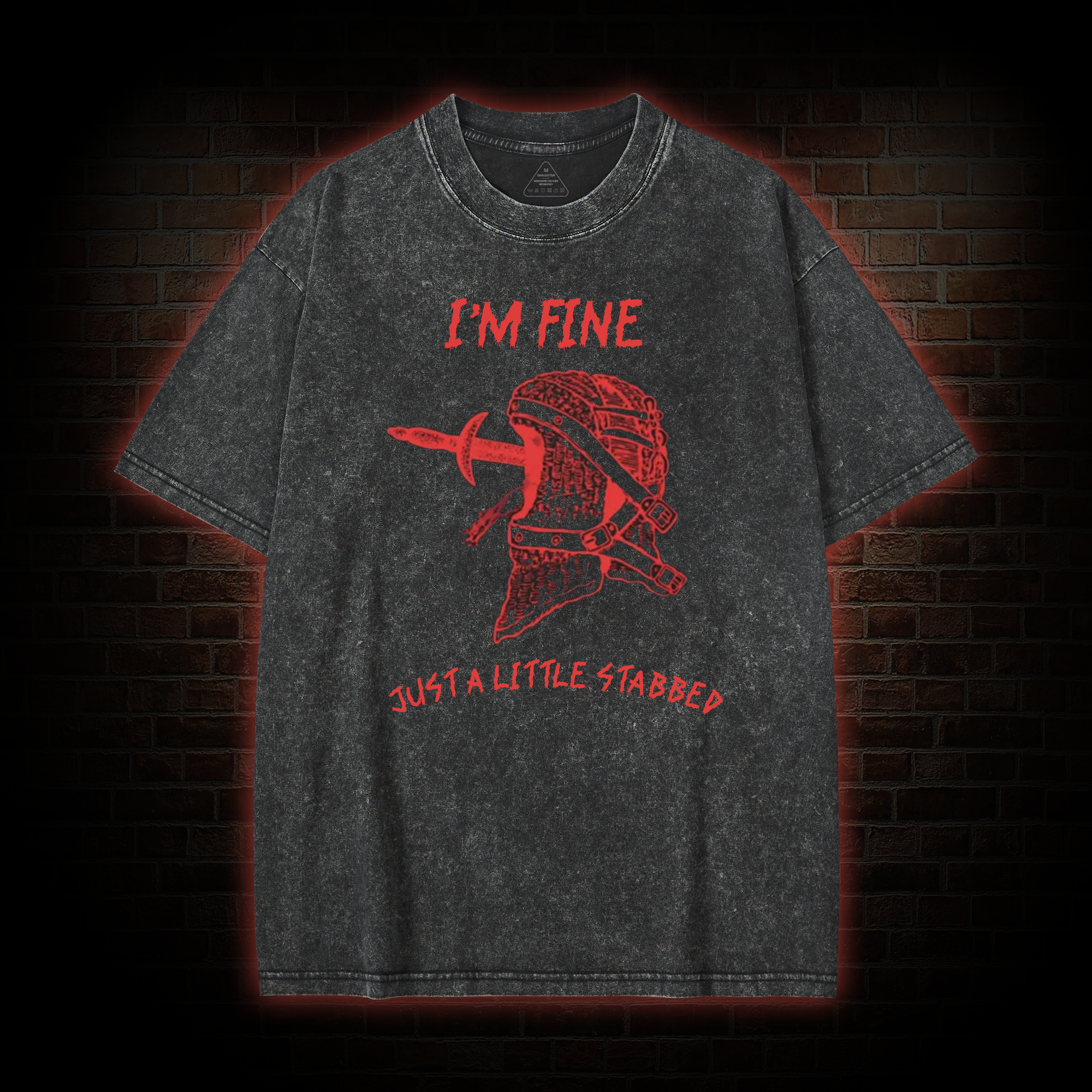 I'm Fine Stabbed Helmet WashedT-shirt