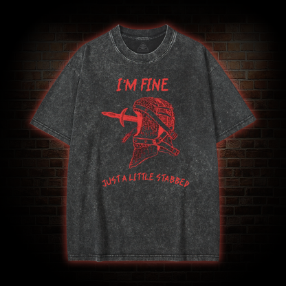 I'm Fine Stabbed Helmet WashedT-shirt