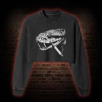Snake Smoke Washed Cropped Sweatshirts