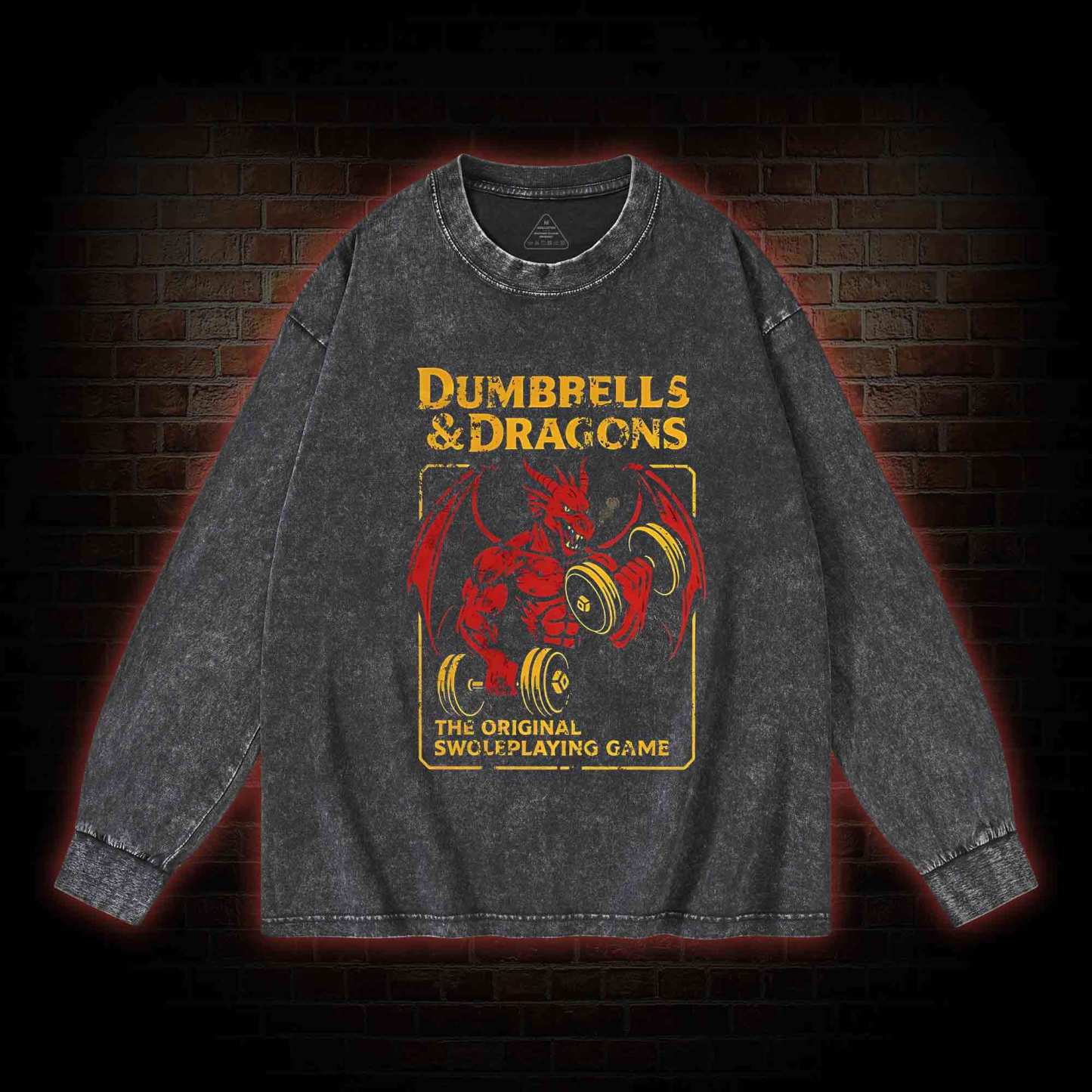 Dumbbells&Dragons Washed Long-Sleeve T-shirt